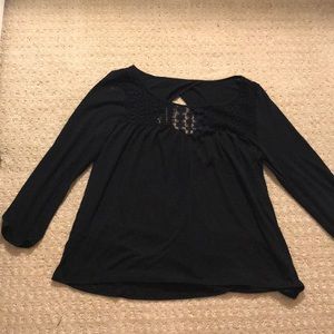 black long sleeve shirt with lace detailing